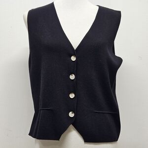 Unbranded Button Front Black Vest Sweater Size L Classic Layering Preppy Y2K
